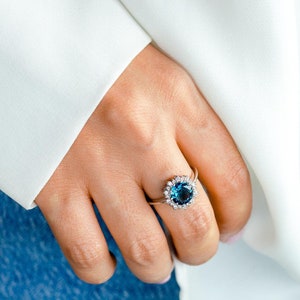Stunning London Blue Topaz Ring in Sterling Silver | Elegant Round Gemstone Ring | Perfect Gift for Her | December Birthstone Jewelry