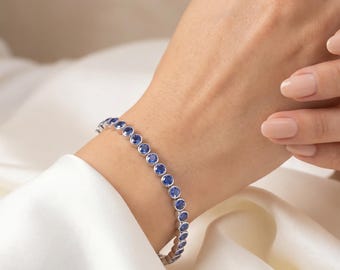Tanzanite Tennis Bracelet in 925 Sterling Silver | Bezel Set Blue Violet Gemstone | December Birthstone Gift for Her | Anniversary Jewelry