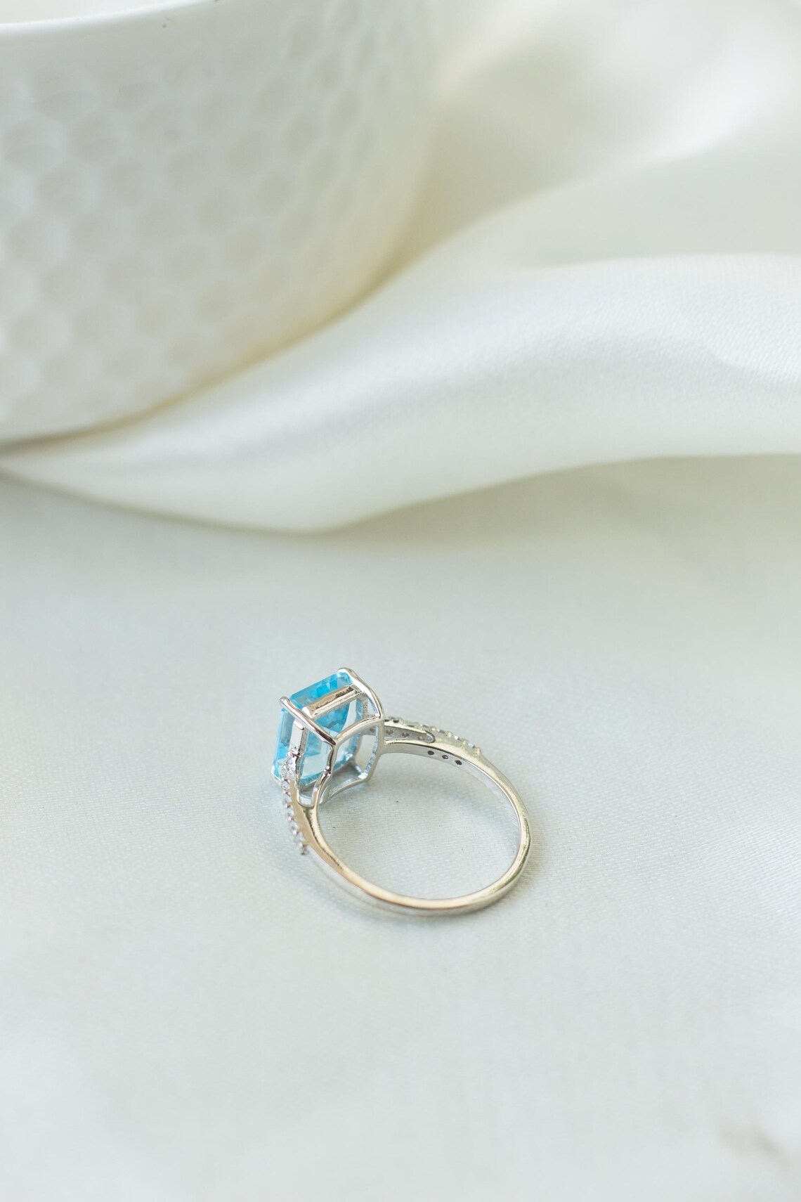 Emerald Cut Swiss Blue Topaz Ring – Sterling Silver December Birthstone ...