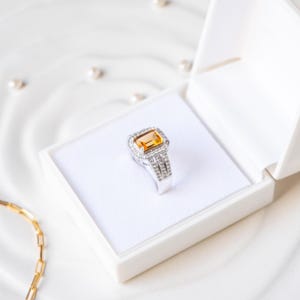 Art Deco Citrine Ring in Sterling Silver – Vintage Style Statement Ring, November Birthstone Jewelry, Mother&#39;s day gift