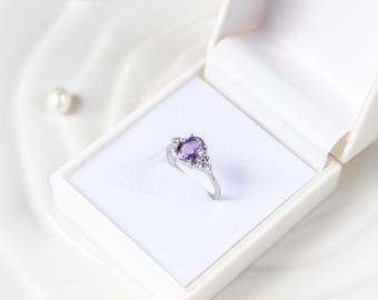 Dainty Amethyst Ring – February Birthstone, Elegant Promise Ring
