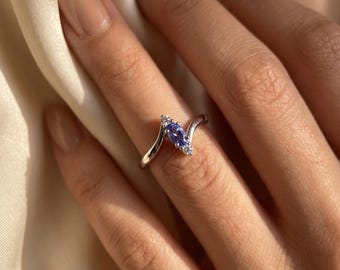 Oval Tanzanite Sterling Silver Ring, Bypass Band, December Birthstone Gift