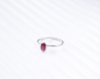 Dainty Sterling Silver Ruby Ring, Minimalist Gemstone Jewelry