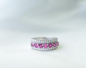 Pink Tourmaline Sterling Silver Pavé Ring, October Birthstone
