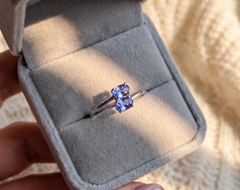 Tanzanite Toi et Moi Ring, Oval Gemstone, 925 Sterling Silver, Minimalist Promise Ring