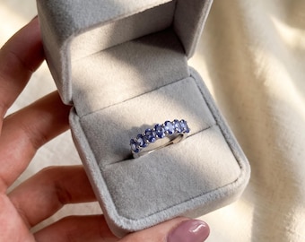 Sterling Silver Tanzanite Band Ring, Faceted Blue Gemstone, December Birthstone Jewelry