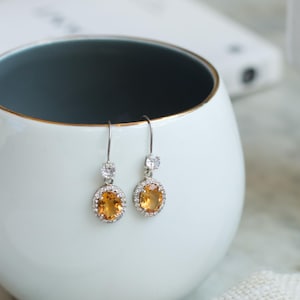 Handcrafted Citrine Drop Earrings in Sterling Silver | Elegant November Birthstone Earrings | Citrine Dangle Earrings for Women