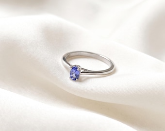 Oval Tanzanite Solitaire Ring, 925 Sterling Silver, December Birthstone Jewelry