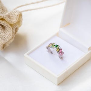 Elegant Multi-Color Tourmaline Ring | Silver Band with Tourmaline Gemstones | October Birthstone Ring | Rainbow Stacking Ring | Gift for Her