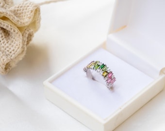 Multi-Color Tourmaline Sterling Silver Ring | October Birthstone