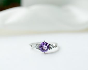 Sterling Silver Amethyst Ring – February Birthstone, Elegant Accents