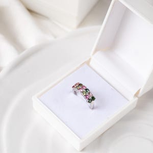 Elegant Multi-Color Tourmaline Ring | Half Eternity Band with Tourmalines | October Birthstone Ring | Rainbow Stacking Ring | Gift for Her