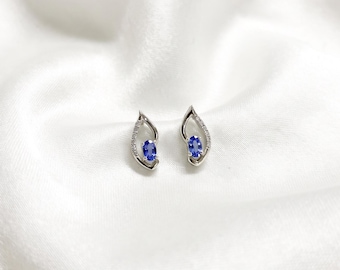 Oval Tanzanite Drop Earrings, Blue-Violet Gemstone, Sterling Silver, December Birthstone Jewelry