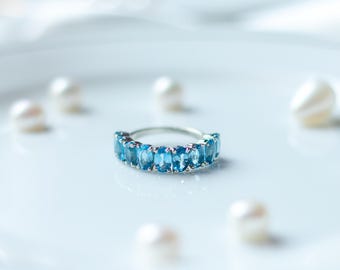 Swiss Blue Topaz Sterling Silver Eternity Band Ring