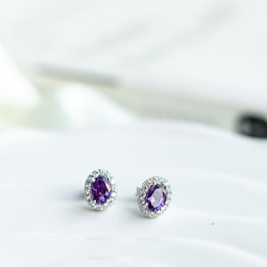 Natural Amethyst Studs, Purple Amethyst Studs Earrings, Amethyst Gemstone Studs, Amethyst Studs Earrings, Vintage Amethyst Studs For Women
