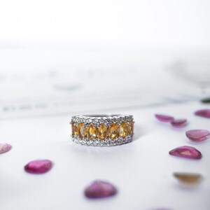 Stunning Citrine Statement Ring – Sterling Silver Oval-Cut Yellow Stones
