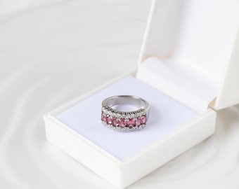 Pink Tourmaline Ring: 925 Sterling Silver Gemstone Band
