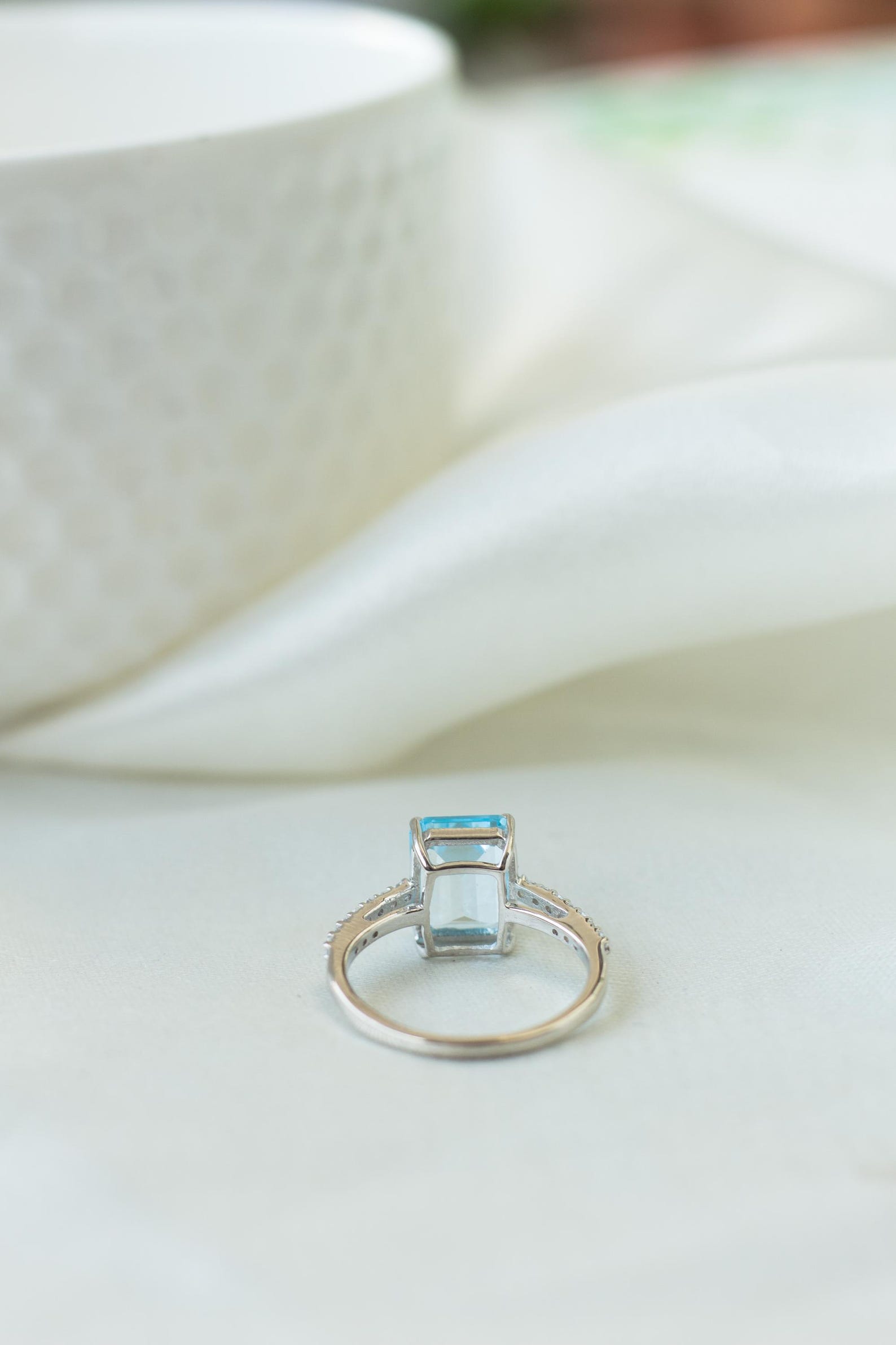 Emerald Cut Swiss Blue Topaz Ring – Sterling Silver December Birthstone ...
