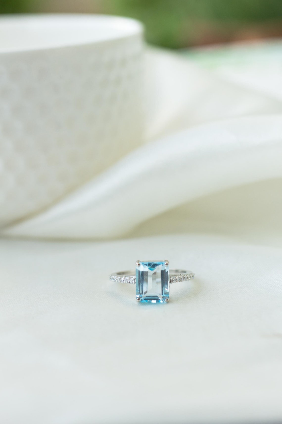 Emerald Cut Swiss Blue Topaz Ring – Sterling Silver December Birthstone ...