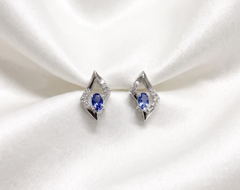Oval Tanzanite Drop Earrings, Blue-Violet Gemstone, Sterling Silver, December Birthstone Jewelry