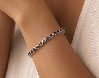 Smoky Quartz Tennis Bracelet, Bezel Set Sterling Silver, Natural Brown Gemstone Jewelry