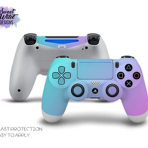 Puede incluir: Un mando de PlayStation 4 con un degradado azul y morado, con el texto "Beast Protection Easy to Apply" en la parte inferior de la imagen.