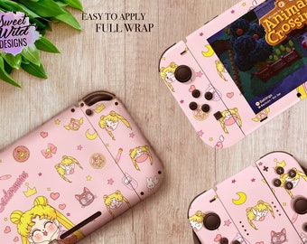 Cute Sailor Moon pink Anime stars Kawaii art creative decal for Nintendo Switch Gaming Console 3M vinyl sticker Joycon Dock skin