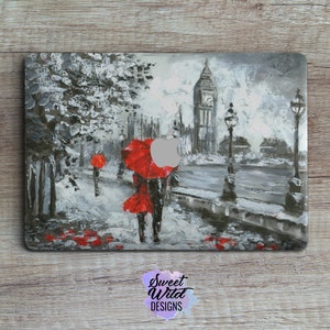 Street view of london oil artwork souvenir Macbook 12 Rain in London England mac skin big ben Laptop skin london A1465 skin