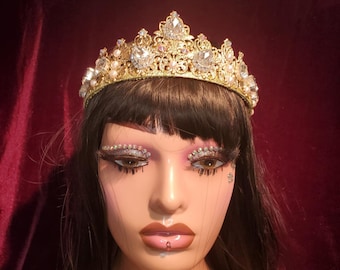 Gold Medieval Queen Crown: Rhinestone Costume Tiara