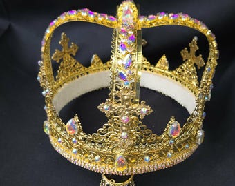 Corona de reyes en dorado brillante, corona de reinas, bodas, diamantes de imitación Aurora