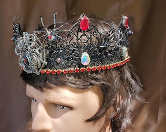 Corona de Viuda Negra/Rey Araña: Tocado gótico de Halloween con diamantes de imitación