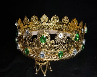 Gold Kings Crown: Medieval Renaissance Costume with Rhinestones