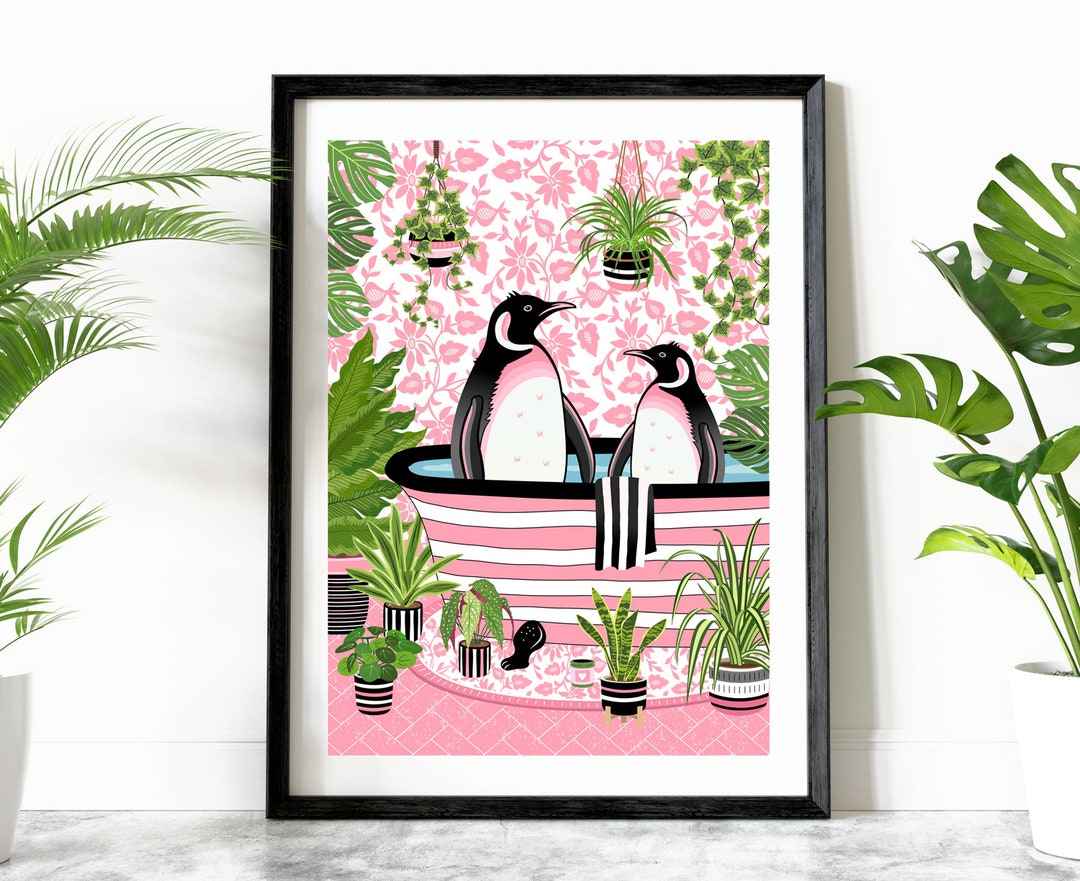 Penguins in a Bathroom Print Penguin in Bath Print Animal in - Etsy UK