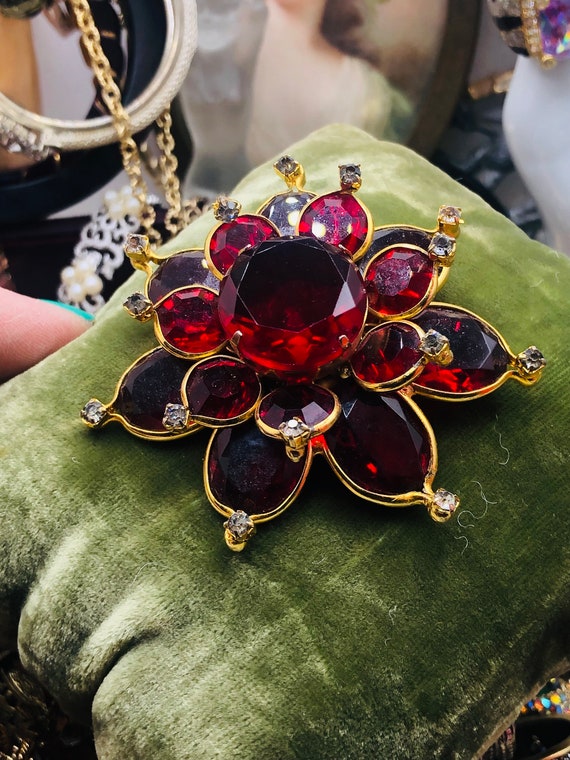 Ruby red glass brooch