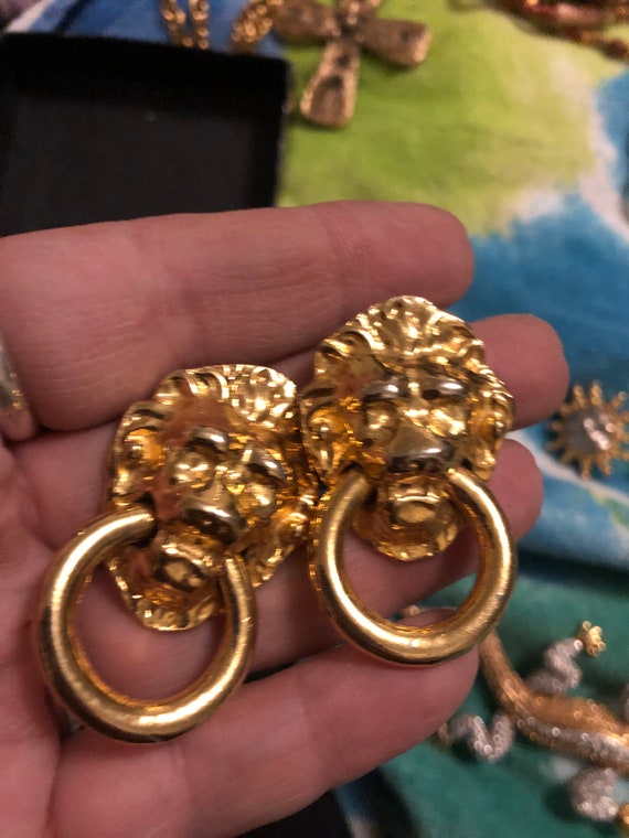 Kenneth Jay Lane lion door knockers earrings