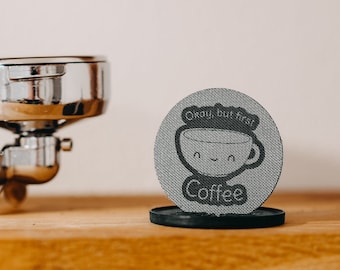 Puck screen/Puck mesh with stand/dryer / 58.5mm/ 53.5mm/ 51mm/ 1.7mm thick / 150 Micron layer - Custom engraved