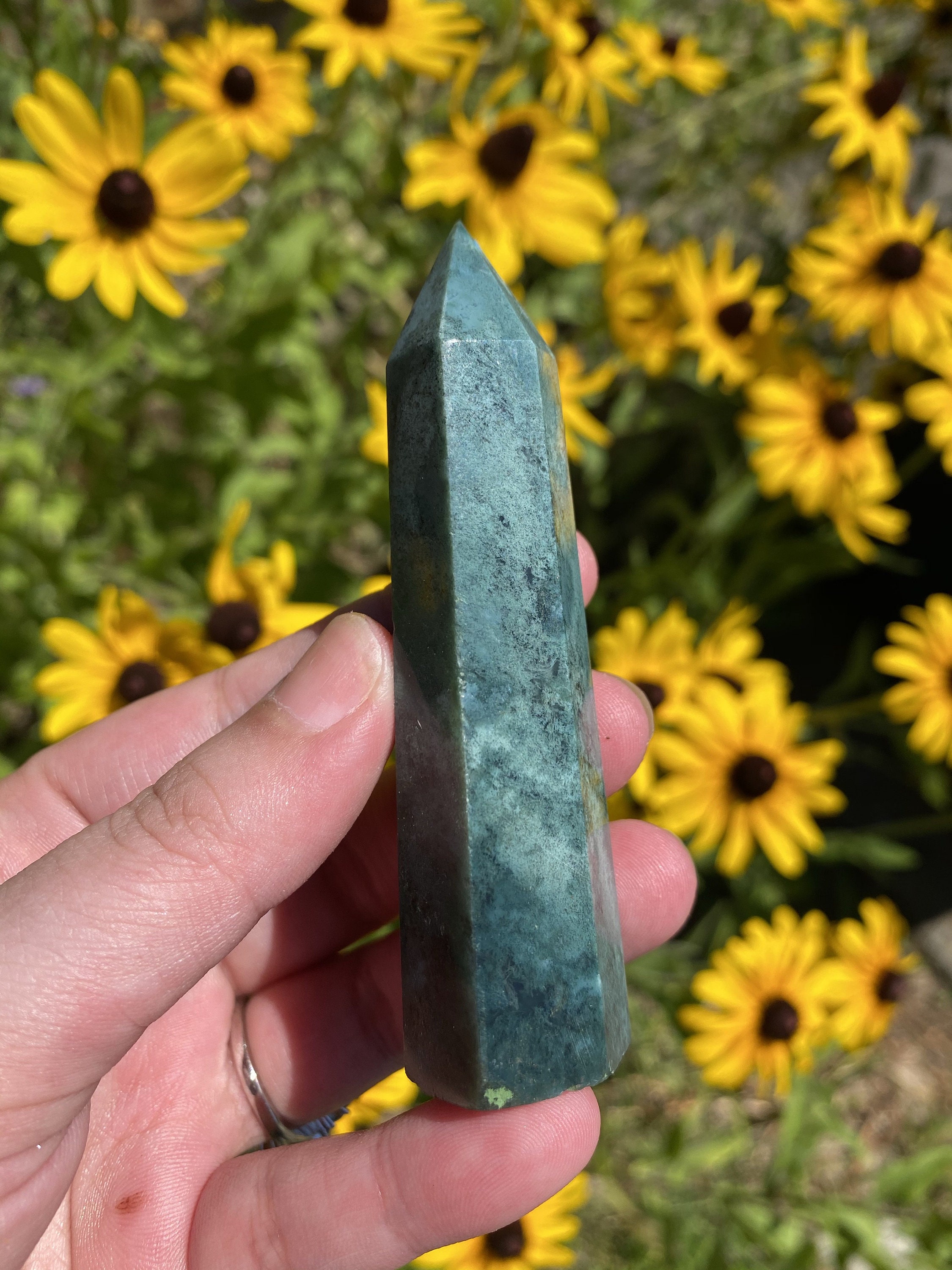 Moss Agate Tower natural stone green obelisk for protection | Etsy