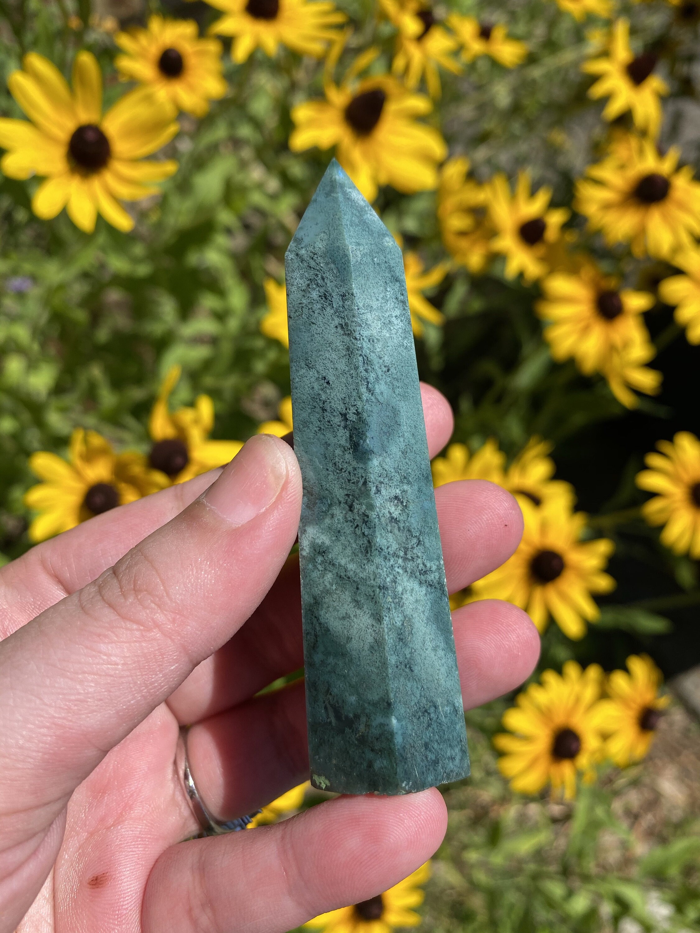 Moss Agate Tower natural stone green obelisk for protection | Etsy