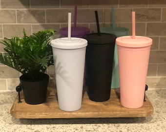 24 oz Matte Pastel Tumbler with Straw, Acrylic Double Wall Cup