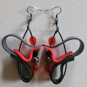 Amazing Black, Red, & Gray Handcrafted Wire Statement Earrings