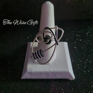 A Beautiful Handcrafted Silver, Black, & White Wire Wrapped Ring Size 9