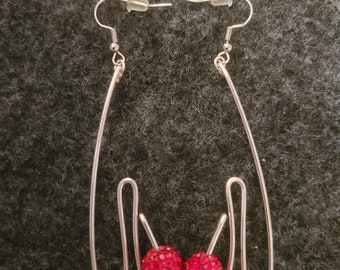 Fancy Silver & Red Dangle Earrings