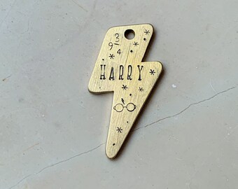 hand-stamped brass tag, lightning tag, magic tag, pet tag, dog tag