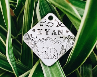 Dog tag, pet tag, ID tag, "Into the forest" tag, hand printed tag