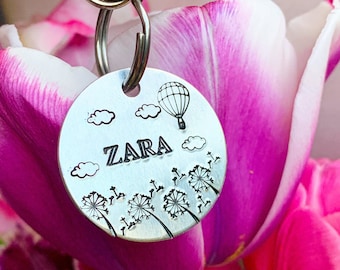 pet tag, customizable tag, hand-printed dog tag, "Dandelion" tag