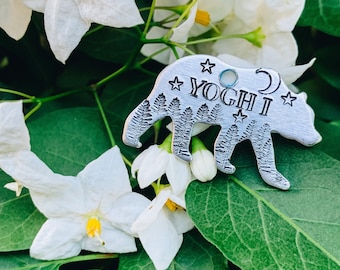 ID tag, pet tag, bear-shaped tag, pet tag, hand-printed tag