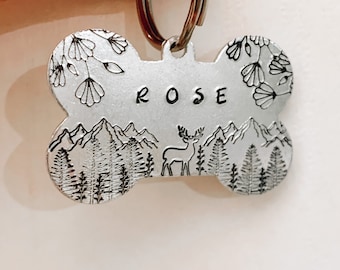 "Mountains and flowers" pet ID tag