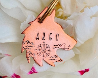 Wolf ID tag, Wolf-shaped ID tag, dog tag, animal tag, copper/brass/aluminium tag