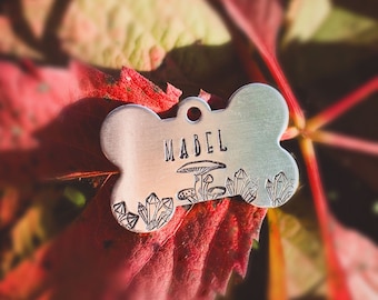 pet tag, customizable tag, hand-printed dog tag, "Magic woods" tag