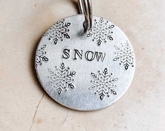 Pet ID Tag, Dog Tag, Hand Stamped “Snowflakes” Tag, Handmade Tag